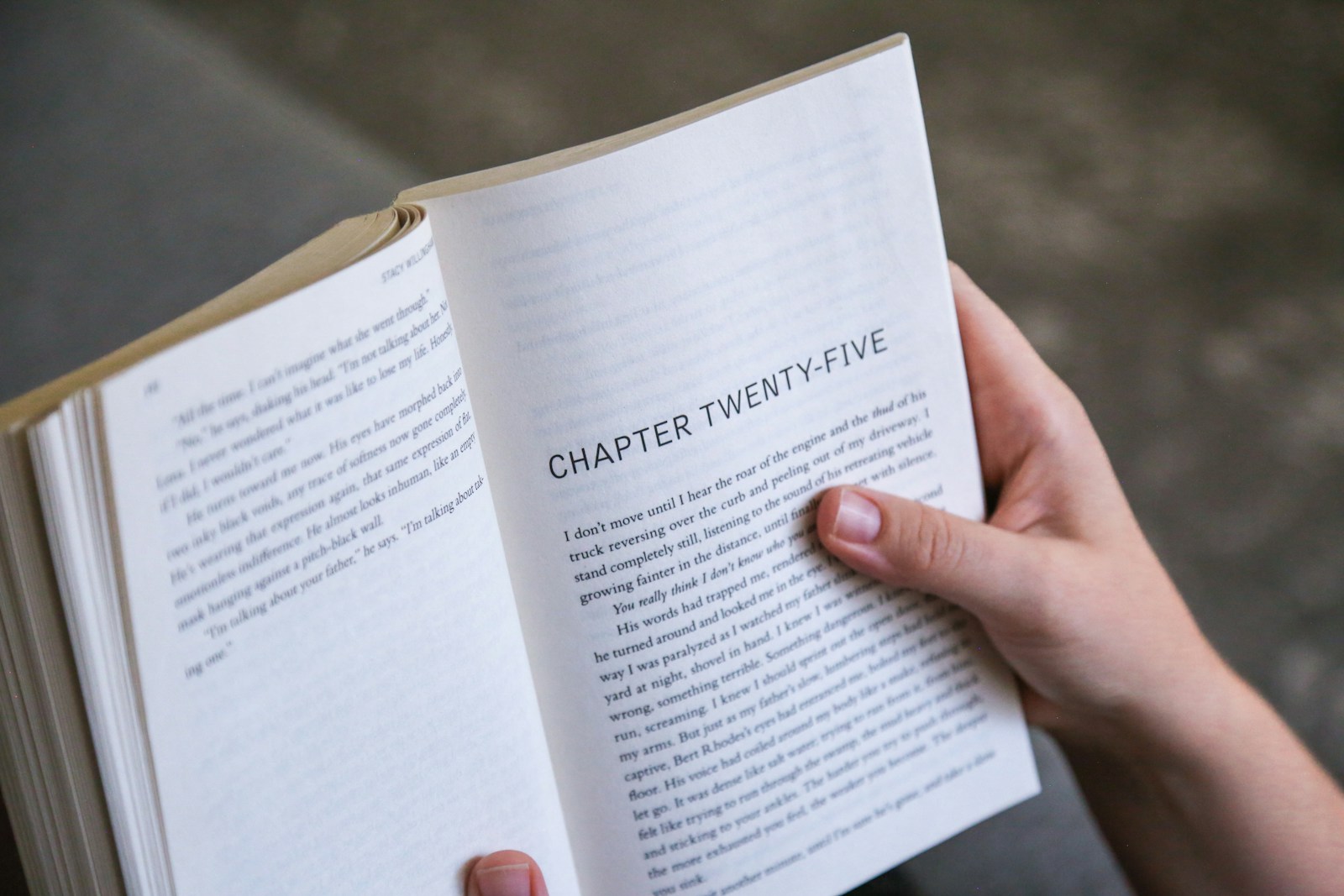 An open book held in a reader's hands